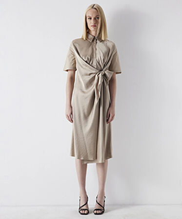 Saten mix Gömlek Elbise-Açık Natural | 38
