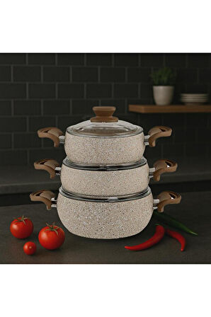 Amboss Tencere Seti 3 Lü Krem PRM-041