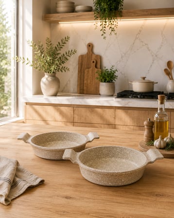 Nirvana 2'Li Döküm Granit Sahan Seti 18 Cm Ve 22 Cm Cappuccino Yapışmaz Yüzey