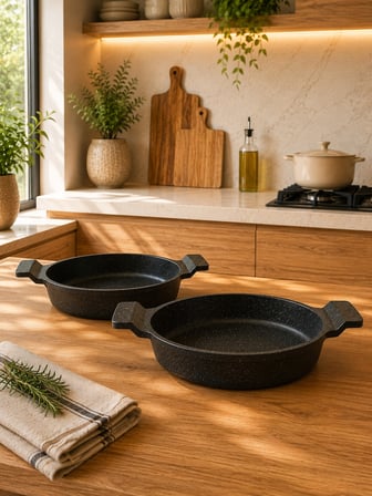 Nirvana 2'Li Döküm Granit Sahan Seti 18 Cm Ve 22 Cm Siyah Yapışmaz Yüzey