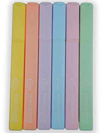 Cengo Kare Tipi Highlighter Fosforlu Kalem Pastel Renkler 6lı Set CGO401