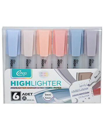 Cengo 6lı Fosforlu Kalem Cream Renkler CGO804