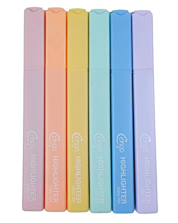 Cengo Kare Tipi Highlighter Fosforlu Kalem Candy Renkler 6lı Set CGO701