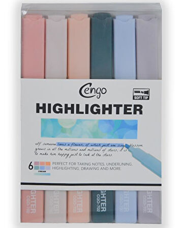 Cengo Kare Tipi Highlighter Fosforlu Kalem Cream Renkler 6lı Set CGO702