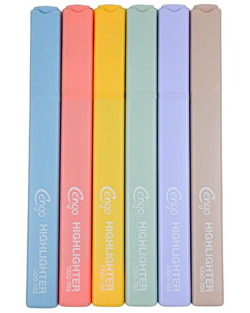 Cengo Kare Tipi Highlighter Fosforlu Kalem Retro Renkler 6lı Set CGO703