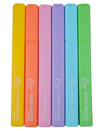 Cengo Kare Tipi Highlighter Fosforlu Kalem Fluorescent Renkler 6lı Set CGO704