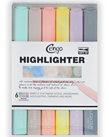Cengo Kare Tipi Highlighter Fosforlu Kalem Morandi Renkler 6lı Set CGO705