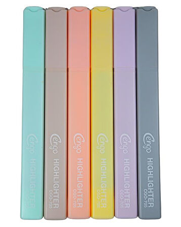 Cengo Kare Tipi Highlighter Fosforlu Kalem Morandi Renkler 6lı Set CGO705