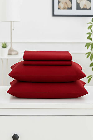 Mirava Premium %100 Pamuk Penye Lastikli Tek Kişilik Çarşaf Takımı (1 Yastık Kılıfı Dahil) Bordo 120x200cm