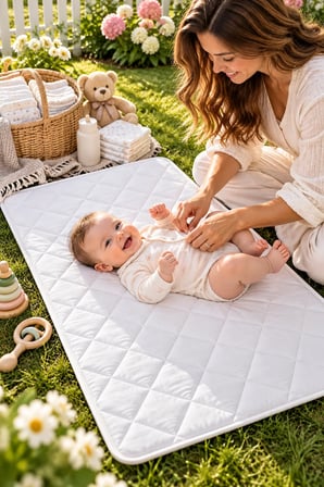 Yıkanabilir Bebek Alt Açma Pedi - Sıvı Geçirmez Kapitoneli Bakım Örtüsü, Pamuklu 50X70 Beyaz
