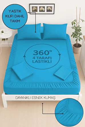 Mirava Premium %100 Pamuk Penye Lastikli Tek Kişilik Çarşaf Takımı (1 Yastık Kılıfı Dahil) Turkuaz 120x200cm