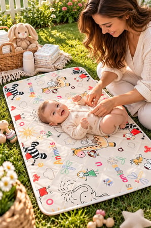 Yıkanabilir Bebek Alt Açma Pedi - Sıvı Geçirmez Kapitoneli Bakım Örtüsü, Pamuklu 50X70 Safari Desen