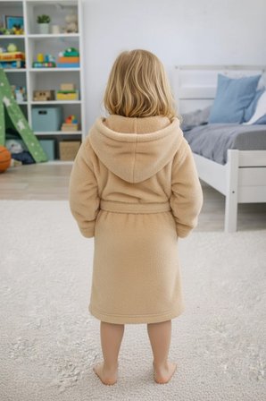 Luna Soft Kız / Erkek Çocuk Kapşonlu Pamuklu Bornoz Peluş Sabahlık |5/6 Yaş Bej