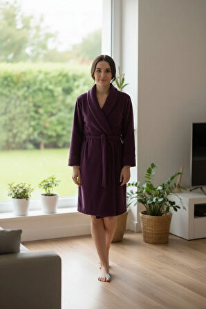 Lumor Şal Yaka Wellsoft Peluş Yumuşak Sabahlık  | Mor