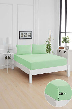 Mirava Premium %100 Pamuk Penye Lastikli Çift Kişilik Çarşaf Takımı (2 Yastık Kılıfı Dahil) Mint 180x200cm