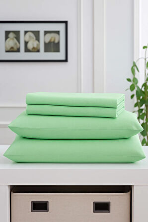 Mirava Premium %100 Pamuk Penye Lastikli Çift Kişilik Çarşaf Takımı (2 Yastık Kılıfı Dahil) Mint 180x200cm