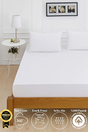 Mirava Premium %100 Pamuk Penye Lastikli Tek Kişilik Çarşaf Takımı (1 Yastık Kılıfı Dahil) Beyaz 120x200cm