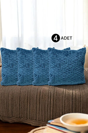 Bohem 4'Lü Dekoratif Yastık Kılıfı Kırlent Kılıfı 45X45 Cm Petrol Mavisi Zikzak Desen