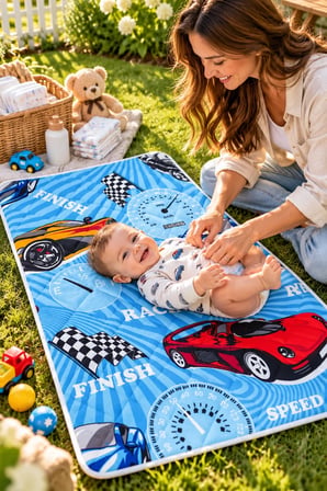 Yıkanabilir Bebek Alt Açma Pedi - Sıvı Geçirmez Kapitoneli Bakım Örtüsü, Pamuklu 50X70 Araba Desen