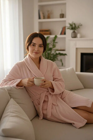 Lumor Şal Yaka Wellsoft Peluş Yumuşak Sabahlık  | Pudra