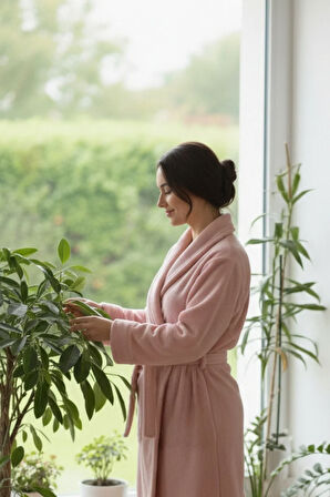 Lumor Şal Yaka Wellsoft Peluş Yumuşak Sabahlık  | Pudra