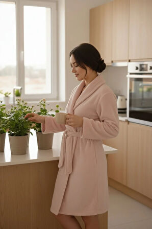 Lumor Şal Yaka Wellsoft Peluş Yumuşak Sabahlık  | Pudra