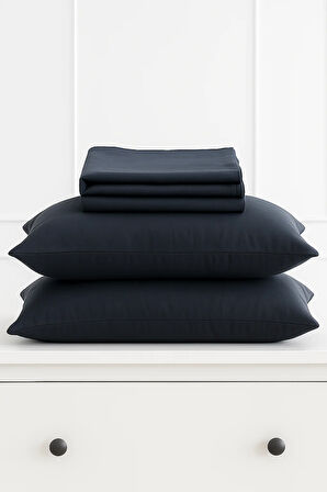 Mirava Premium %100 Pamuk Penye Lastikli Çift Kişilik Çarşaf Takımı (2 Yastık Kılıfı Dahil) Siyah 140x200cm