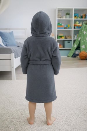 Luna Soft Kız / Erkek Çocuk Kapşonlu Pamuklu Bornoz Peluş Sabahlık |7/8 Yaş Koyu Gri
