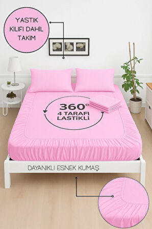 Mirava Premium %100 Pamuk Penye Lastikli Tek Kişilik Çarşaf Takımı (1 Yastık Kılıfı Dahil) Pembe 120x200cm