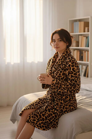 Lumor Şal Yaka Wellsoft Peluş Yumuşak Sabahlık  | Leopar