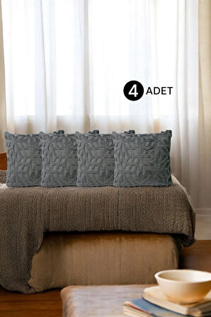 Bohem 4'Lü Dekoratif Yastık Kılıfı Kırlent Kılıfı 45X45 Cm Gri Geometrik Desen