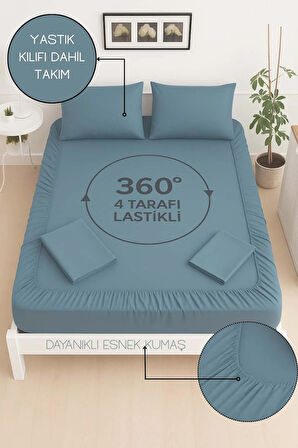 Mirava Premium %100 Pamuk Penye Lastikli Tek Kişilik Çarşaf Takımı (1 Yastık Kılfı Dahil) İndgo Mavi 120x200cm
