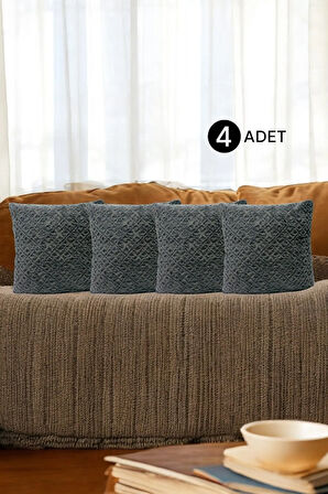 Bohem 4'Lü Dekoratif Yastık Kılıfı Kırlent Kılıfı 45X45 Cm Gri Otantik Desen
