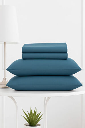 Mirava Premium %100 Pamuk Penye Lastikli Çift Kişilik Çarşaf Takımı (2 Yastık Kılıfı Dahil) İndigo 200x200cm