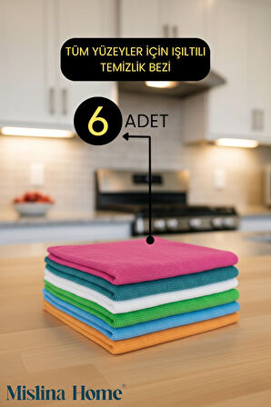 Mikrofiber Çok Amaçlı Genel Temizlik Bezi 6’lı Set 40x40cm – Renkli Mutfak Ev Araba Bezi