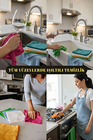 Mikrofiber Çok Amaçlı Genel Temizlik Bezi 6’lı Set 40x40cm – Renkli Mutfak Ev Araba Bezi