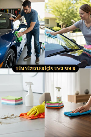 Mikrofiber Çok Amaçlı Genel Temizlik Bezi 6’lı Set 40x40cm – Renkli Mutfak Ev Araba Bezi