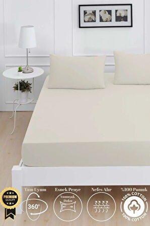 Mirava Premium %100 Pamuk Penye Lastikli Çift Kişilik Çarşaf Takımı (2 Yastık Kılıfı Dahil) Açık Gri 180x200cm