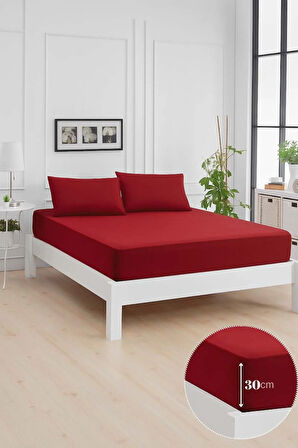Mirava Premium %100 Pamuk Penye Lastikli Tek Kişilik Çarşaf Takımı (1 Yastık Kılıfı Dahil) Bordo 100x200cm