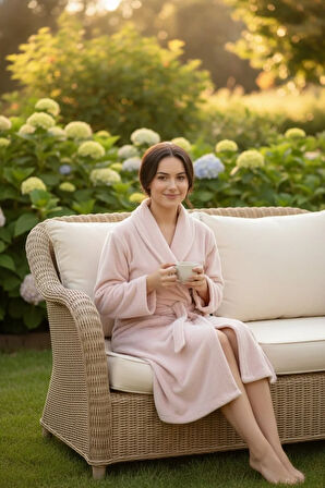 Lumor Şal Yaka Wellsoft Peluş Yumuşak Sabahlık  | Pudra