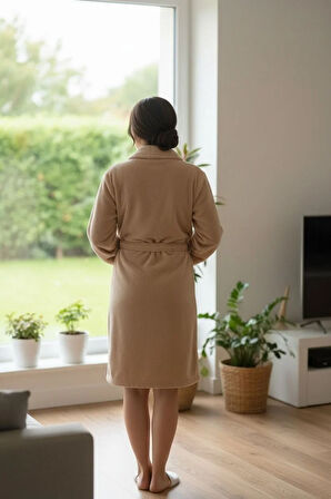 Lumor Şal Yaka Wellsoft Peluş Yumuşak Sabahlık  | Bej