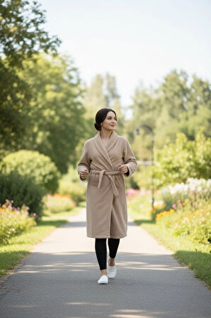 Lumor Şal Yaka Wellsoft Peluş Yumuşak Sabahlık  | Bej