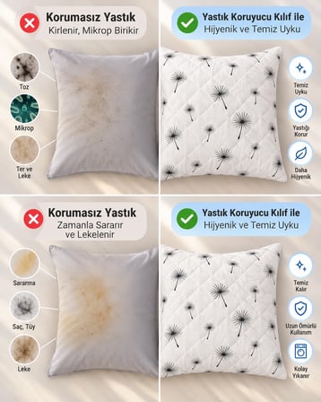 Kapitone Fermuarlı Yastık Alezi 50x70 cm Pamuklu Yastık Koruyucu Kılıf Elyaf Dolgulu | Beyaz İbiza