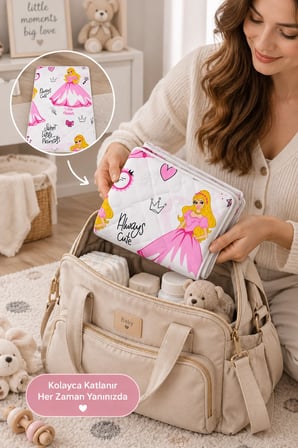 Yıkanabilir Bebek Alt Açma Pedi - Sıvı Geçirmez Kapitoneli Bakım Örtüsü, Pamuklu 50X70 Prenses Desen