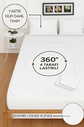 Mirava Premium %100 Pamuk Penye Lastikli Tek Kişilik Çarşaf Takımı (1 Yastık Kılıfı Dahil) Beyaz 100x200cm