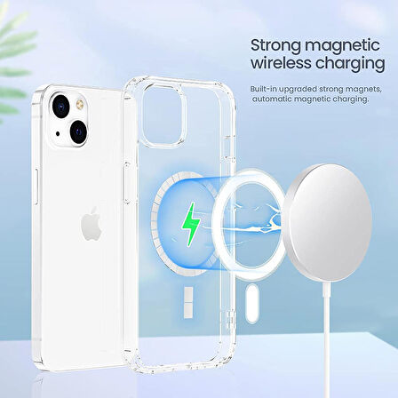 NovStrap Apple iPhone 13 Kılıf Şeffaf Magsafe Uyumlu Kılıf 6.1 inç Kamera Korumalı Sararmayan Kapak