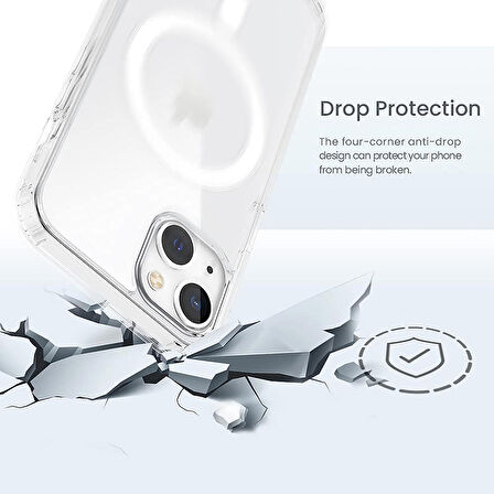 NovStrap Apple iPhone 13 Kılıf Şeffaf Magsafe Uyumlu Kılıf 6.1 inç Kamera Korumalı Sararmayan Kapak