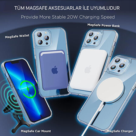 NovStrap Apple iPhone 13 Pro Max Kılıf 6.7 Şeffaf Magsafe Uyumlu Kamera Korumalı Sararmayan Kapak
