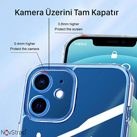 NovStrap iPhone 14 Uyumlu Kılıf Kamera Üzerini Tam Kapatan Kamera Korumalı Silikon Şeffaf Tıpalı