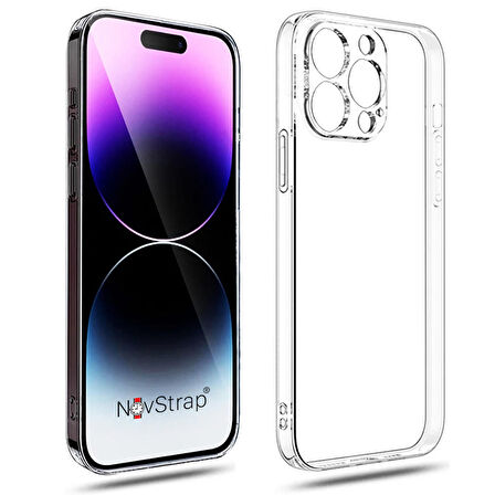 NovStrap iPhone 14 Pro Uyumlu Kılıf 6.1 Kamera Üzerini Tam Kapatan Kamera Korumalı Şeffaf Tıpalı